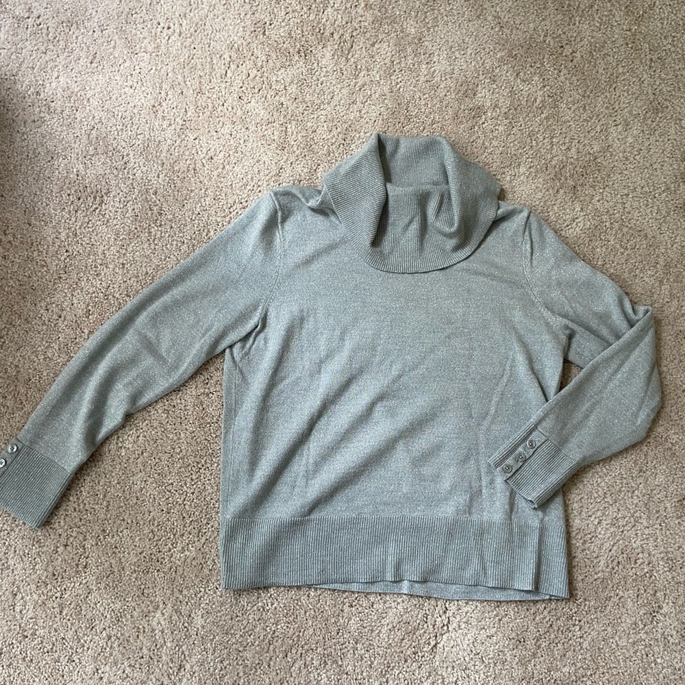 Talbots Merino Wool Turtleneck Sweater, Silver, Size M